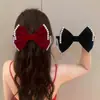 Pinza de Resorte con Lazo de Terciopelo Estilo Navideño Pasador Decorativo con Perla y Pedrería Pinza para el Cabello Dulce de Princesa Tocado de Novia