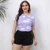 Top Blanco de Talla Grande con Estampado de Nubes Acanalado Corto Transfronterizo Europeo y Americano Casual Manga Corta Crop Top Camiseta 202145