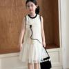 Vestido de Niña Verano 2025 Estilo Nuevo Niños Grandes Estilo de Niño Delgado Flor Estéreo Vestido Chaleco Falda de Malla Empalmada