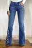Jeans Boca de Sino Bordado Floral Retro Novo 2026 para Mulheres, Calças de Boca de Sino Elásticas Emagrecedoras de Cintura Alta, Exclusivamente para Vendas Transfronteiriças