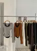 Camiseta de Manga Larga con Cuello Halter Ajustada para Mujer KEKEZOON Otoño Moda Diseño de Bloques de Color 9034