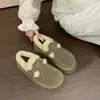 Zapatos Birkenstock de Piel Genuina con Suela Gruesa para Mujer Invierno con Forro de Felpa Engrosado Cálidos sin Cordones Zapatos de Lana de Cordero y Algodón Botas de Nieve