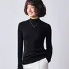 Suéter de mujer de punto fino sin costuras 100% lana pura con cuello semi-alto, corte ajustado, tejido base fino, lavable a máquina