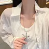 Colar Pingente Estrela-do-Mar Prata Dupla Camada Estilo Doce e Cool Corrente Longa para Suéter Corrente Clavícula Colar Estilo Milênio Sexy para Mulheres