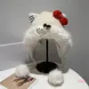 Chapéu Quente de Inverno para Uso Externo Feminino, Chapéu Pulôver Fofo e Divertido de Urso com Palma, Chapéu Pulôver de Pelúcia Pequeno que Mostra o Rosto com Proteção para Orelhas