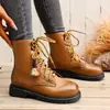 Botas Martin de Mujer de Talla Grande Transfronterizas Otoño e Invierno 2026 Nuevo Estilo Británico Botas Martin Antideslizantes con Cordones Delanteros Tacón Grueso Botas de Montar