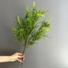 Planta verde artificial de espiga de trigo de 7 ramas, decoración nórdica de lujo ligero, macetero cuadrado creativo, planta verde decorativa para sala de estar y mesa de comedor