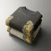 Suéter de Lã Grosso Bordado Árvore Outono Inverno Novo Masculino Gola Redonda Jacquard Folha de Toalha Suéter Pulôver Suéter de Lã Transfronteiriço