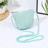Bolsa de balde tecida à mão, bolsa transversal de palha para praia, conjunto de chapéu de sol de palha de verão para crianças com franja ondulada