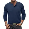 Camiseta masculina de manga longa lisa, gola Henley redonda, camiseta masculina de comércio exterior, mais vendida na Amazon, estilo europeu e americano, 2026