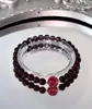 Pulseira Imitação de Granada Natural para Mulheres, Três Círculos Vinho Imitação Luxo Leve Nicho Exquisite Pulseira de Amizade, Acessório de Alta Qualidade