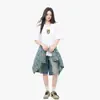 2025 Nuevo Estilo Estampado Afro Algodón Puro Manga Corta Verano para Mujer Tendencia Americana Holgado Aspecto Adelgazante Versátil Tops Camiseta para Mujer