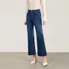 2613409-Nanyou retro cómodos de mezclilla de algodón elástico en cuatro direcciones de cintura alta de corte ajustado pantalones acampanados de principios de otoño nuevos pantalones para mujer