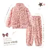 Pijama Infantil de Fleece Coral para Meninas, Estilo Espesso Outono/Inverno, Flanela Doce Princesa Menina, Roupa de Casa para Crianças de Meia-Idade e Mais Velhas