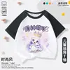 Camiseta linda y adorable de anime de manga corta para niños, estilo raglán delgado, top de verano para niñas, manga corta de verano para niñas