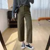 Pantalones vaqueros de mujer para otoño, de cintura alta, adelgazantes, corte globo, con cintura semi-elástica, pierna recta holgada, pantalones de pierna ancha cropped