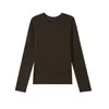 Nueva Ropa de Mujer Otoño e Invierno Tencel Lyocell Lana Capa Base para Mujer Cuello Redondo Lana Cálida Interior Manga Larga Top