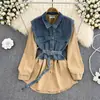 Otoño e Invierno 2023 Nuevo Estilo Retro Hong Kong Elegante Vestido Camisa de un solo botón Mono de una pieza de mezclilla con costuras en línea A