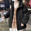 Jaqueta Curta de Penas Masculina Inverno Acolchoada Tendência Marca Alta Qualidade 80 Veludo Estampa de Letras Casal Estilo Hong Kong Jaqueta com Capuz para Homens