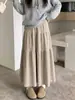 Saia longa suave estilo coreano para mulheres, nova coleção outono e inverno - cintura alta, saia evasê guarda-chuva que afina, meia-saia casual e versátil