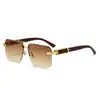 Gafas de media montura, gafas de sol cuadradas de corte diamante, patillas de madera con patrón de mármol, venta al por mayor de gafas de sol de protección solar transfronterizas