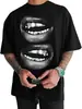 Camiseta de Manga Corta Suelta con Cuello Redondo y Estampado de Labios para Hombre Gorglitter Top Estilo Callejero