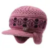 Gorro de invierno para mujer, mujer mayor, forrado de polar, cálido, gorro de lana tejido, gorro para mujer de mediana edad y mayor, gorro con orejeras de pico forrado de polar