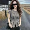 Blusa de Patchwork Falsa de Dos Piezas Elegante de Verano para Mujer, Adelgazante y Versátil, Estilo Elegante y Suave, Top de Punto de Manga Corta para el Trabajo