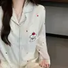 Pijama de algodão nuvem com lapela e bojos no peito para meninas, estilo fofo, confortável, não precisa usar calcinha, corte solto, pode ser usado fora de casa como conjunto de roupa caseira