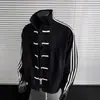 Nova jaqueta masculina estilo chinês com botões tradicionais, design de primavera, jaqueta bomber com gola alta e três listras, jaqueta cardigã esportiva