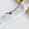 Encaje de malla de doble capa de 5 cm con bordes festoneados y detalles plisados, cinta de malla plisada de doble capa para accesorios y materiales de bricolaje
