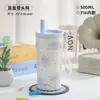 Taza Termo de Dibujos Animados de Chica Coreana de Aspecto Sofisticado Taza con Pajita de Acero Inoxidable 316 Taza de Café Portátil para Exterior