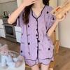 Pijamas Femininos Verão Manga Curta Shorts Terno Doce 2025 Nova Chegada Cardigan Feminino Verão Roupas para Casa Primavera e Outono
