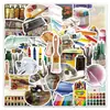 50 Pegatinas de Materiales de Arte, Pizarra de Dibujo, Herramientas de Pincel, Cuaderno de Decoración Creativa Transfronterizo, Cuaderno, Pegatinas Guka
