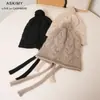 Nuevo Sombrero de Punto Cálido para Mujer Otoño e Invierno con Trenzas, Bola de Lana y Cachemira Pura para Protección de Orejas