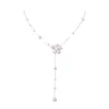 Collar de plata hueco con forma de flor y perlas estilo coreano para mujer, nuevo modelo 2026, cadena para la clavícula con un toque de alta gama, accesorio largo ajustable