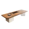 Mesa de Centro de Madera Maciza Color Madera para Todas las Estaciones, Mesa y Sillas de Madera Maciza para Preparar Té, Mesa de Té Integrada Minimalista Moderna para Hotel, B&B, Sala de Exposiciones, Oficina