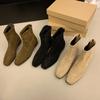 Botas curtas pequenas estilo retrô para mulheres 2023 primavera e outono botas simples salto grosso botas finas camurça francesa botins pequenos
