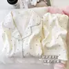 Directo de fábrica [47 patrones] cárdigan de doble capa de algodón nube con solapa, ropa de casa de verano de manga larga y pantalones largos