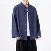 Cárdigan de punto para hombre estilo chino con cuello en V, camisa de algodón y lino de manga larga vintage para primavera y otoño, top holgado casual estilo chino nuevo