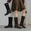 Botas Chelsea estilo británico sin cordones con hebilla tacón grueso punta redonda caña media otoño e invierno comercio exterior transfronterizo Botas Western mujer