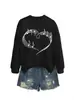 Amazon eBay Tienda Independiente Informal Cómoda de Moda para Mujer Sudadera de Manga Larga con Cuello Redondo con Nota Musical y Corazón para Comercio Exterior