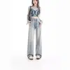 Jeans de Pierna Ancha Color Claro Retro Estilo Americano para Mujer Verano Delgados Versión Estrecha Cintura Alta Rectos Sueltos Adelgazantes