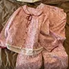 Pijama de gasa de algodón para mujer, nuevo otoño 2026, dulce estampado floral, se puede usar afuera, manga larga, pantalón largo, ropa para el hogar, conjunto de talla grande