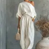 2026 Nuevo Conjunto de Ropa de Verano para Mujer Moda Transfronteriza Europea y Americana Amazon Conjunto de Dos Piezas Suelto de Color Sólido Hombros Descubiertos