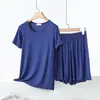 Pijama de Modal para Mujer de Verano, Manga Corta y Shorts, Delgado, Casual, Color Sólido, Adecuado para Salir, Conjunto Fresco y Cómodo para Estar en Casa