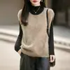 Chaleco de punto de lana cepillada para mujer, sin costuras, de cuello redondo y sin mangas, perfecto para usar en capas y como prenda exterior