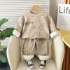 Ropa para Niños Yihao Traje de Otoño e Invierno para Niños Nuevo 2025 Sudadera de Terciopelo Estilo Coreano Conjunto Suelto de Dos Piezas Ropa para Bebé Niño