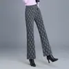 Nuevos pantalones de cuadros acampanados, elegantes y versátiles para mujer, moda otoño 2026, cintura alta elástica, pantalones casuales que adelgazan y estilizan la figura