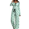 Conjunto de Pijama Casual Feminino com Estampa de Bolinhas, Manga Longa e Calça Conjunto de Pijama de Bolinhas Pijamas
